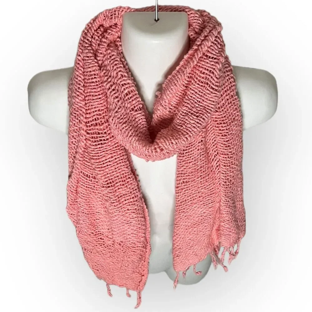 Vance Kitira Women's Woven Pink Cotton Scarf Shawl Wrap With Fringe One Size
